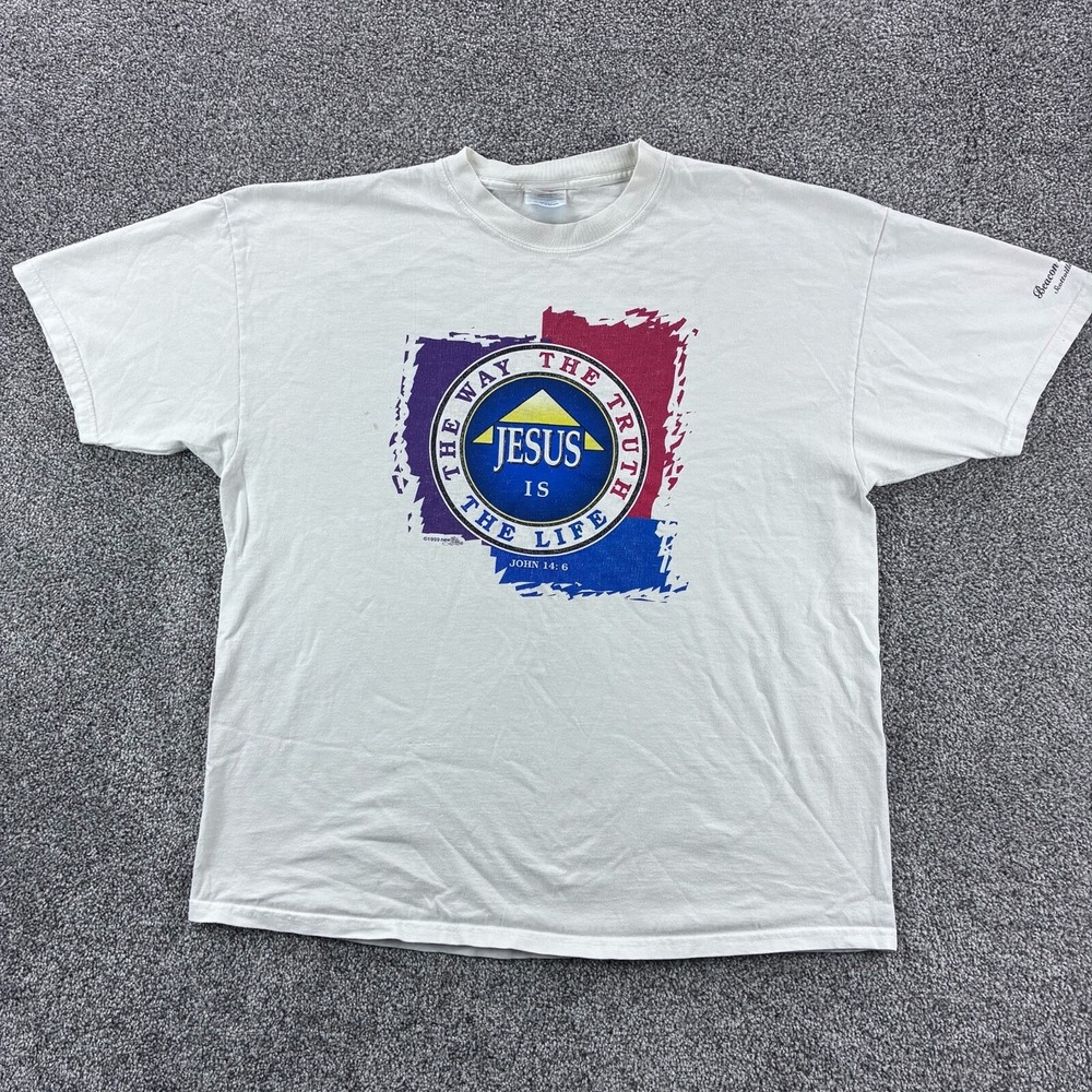 Vintage Jesus Is The Way Shirt Mens XL White Truth Life John 14:6 Religion God